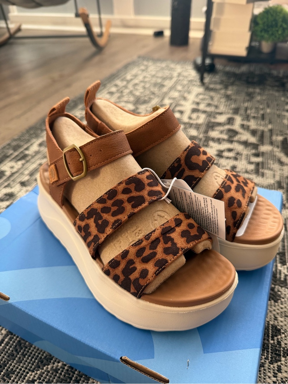 Hey Dude Leopard Print Brown Platform Sandals